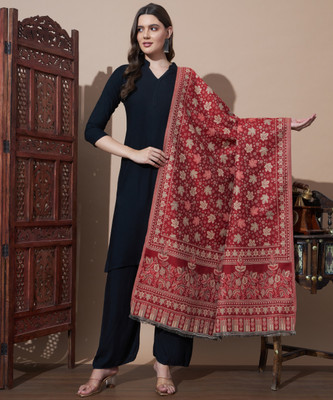 MORKEL Wool Self Design Women Shawl(Red)