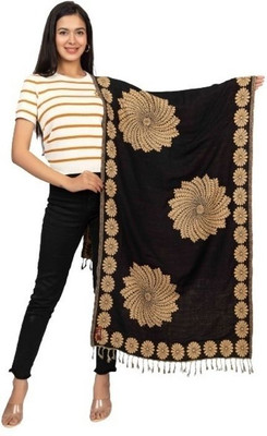Kti Viscose, Acrylic Floral Print Women Shawl(Black)