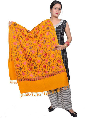 CHOUDHARYRETAILS Acrylic Floral Print Women Shawl(Yellow)
