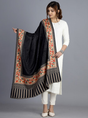 Ravaiyaa - Attitude Is Everything Wool Embroidered Women Shawl(Black)