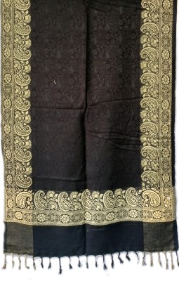 NORTH FASHION Wool Embroidered, Self Design, Woven Women, Men Shawl(Black, Gold)