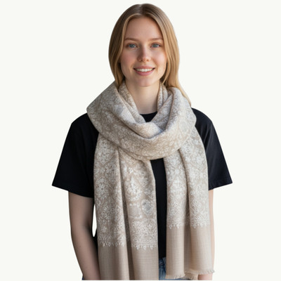 shahposh Pashmina Embroidered Women Shawl(Beige)