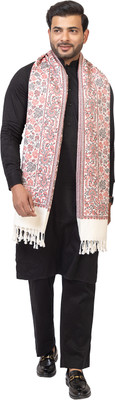Pashgiri Poly Wool Floral Print Men Shawl(White)