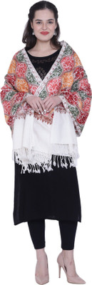 CHOUDHARYRETAILS Wool Embroidered Women Shawl(White)
