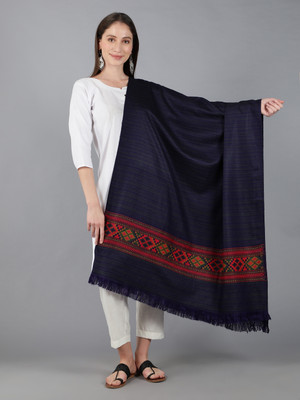 Zamour Wool Geometric Print Women Shawl(Blue)