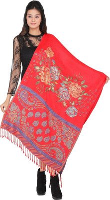 Kti Viscose Embroidered Women Shawl(Red)