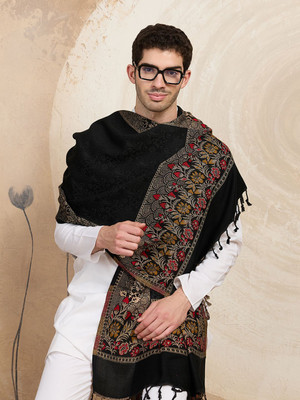 GREEN AGRITECH Viscose, Pashmina Woven, Self Design Men Shawl(Black)