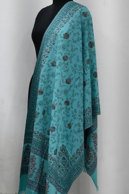 Guruji Polyester Wool Blend Printed Women Shawl(Light Blue)