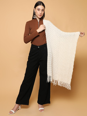 SCHp Wool Self Design Women Shawl(White)