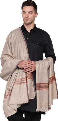 WEAVERS VILLA Polyester Wool Blend Woven Men Shawl(Beige)