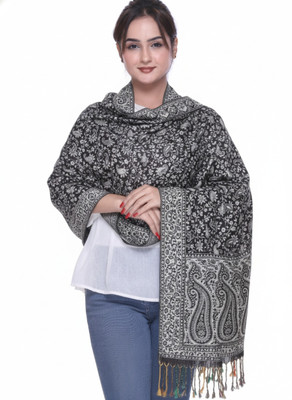 Bharti Rayon Embroidered Women Shawl(Black)