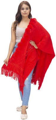 Life and style Wool Self Design Women Shawl(Red)