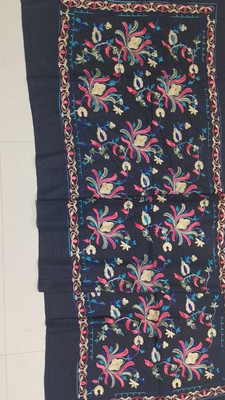 AQ COLLECTION Poly Wool Embroidered Women Shawl(Black)