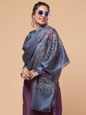 Tweedle Acrylic Geometric Print Women Shawl(Grey)