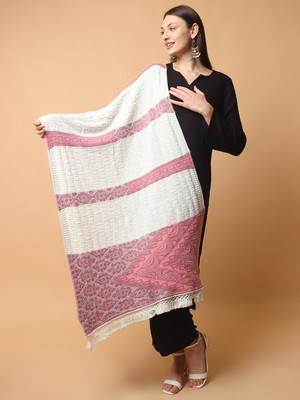 SCHp Wool Self Design Women Shawl(White, Pink, Multicolor)