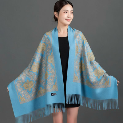 JT Wool Embroidered Women Shawl(Light Blue)