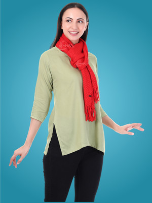 MHAX Wool Self Design Women Shawl(Red)