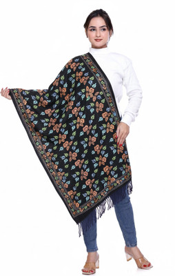 Bharti Wool Embroidered Women Shawl(Black)