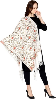 Kashmiri queen Wool Self Design Women Shawl(White)