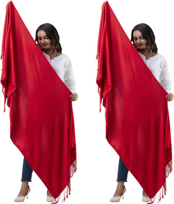 ML HUB Wool Solid Women Shawl(Red)