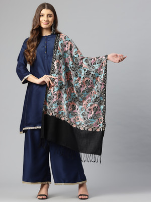 swi stylish Wool Embroidered Women Shawl(Black)