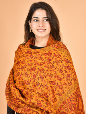 BAISA Wool Floral Print, Woven Women Shawl(Yellow)