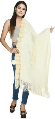 manra Wool Solid Women Shawl(White)