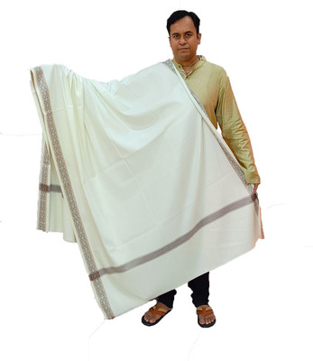 Vrinde Wool Solid Men Shawl(White)