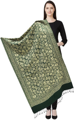 Pink World Wool Woven Women Shawl(Dark Green)