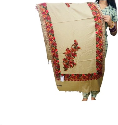 SHIKHA TRADERS Wool Embroidered Women Shawl(Beige)