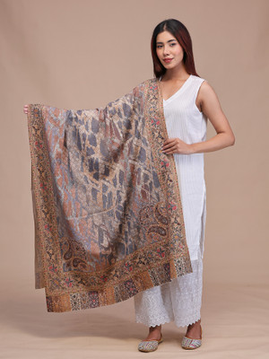 swi stylish Wool Embroidered Women Shawl(Beige)