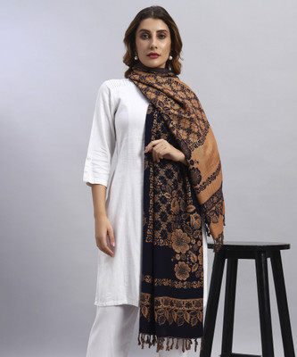 WILLEY Wool Floral Print Women Shawl(Black, Brown)