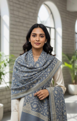 Fashionpoint Wool Solid Women Shawl(Grey, Gold)