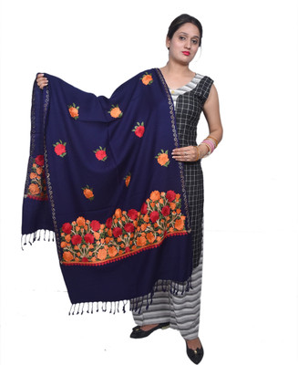 OCEANFASHIONS Acrylic Embroidered Women, Men Shawl(Dark Blue)