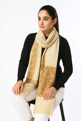 manra Wool Self Design Women Shawl(Beige)