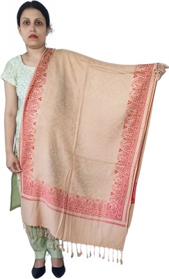 Kashmiri queen Viscose, Wool Self Design Women Shawl(Beige)