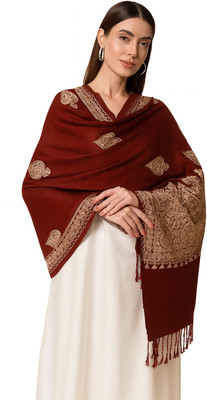 COMPLAYYER Wool Floral Print Women Shawl(Maroon)