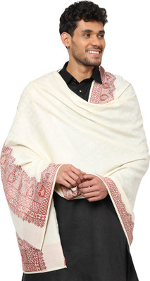 WEAVERS VILLA Polyester Wool Blend Self Design Men Shawl(White)