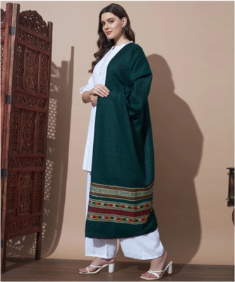 Braid N Cord Polyester Wool Blend Applique Women Shawl(Green)