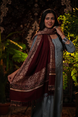 STSHAWLS Acrylic Self Design Women Shawl(Maroon)