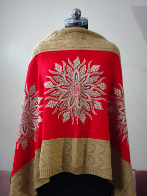 VASANTSHAWLS Acrylic Embroidered Women Shawl(Red)