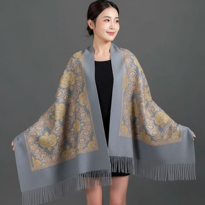 JT Wool Embroidered Women Shawl(Silver)