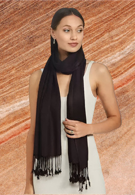 Collective Stitch Cotton Solid Women Shawl(Black)