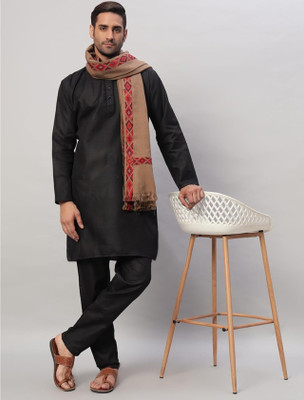 Braid N Cord Polyester Wool Blend Self Design Men Shawl(Beige)