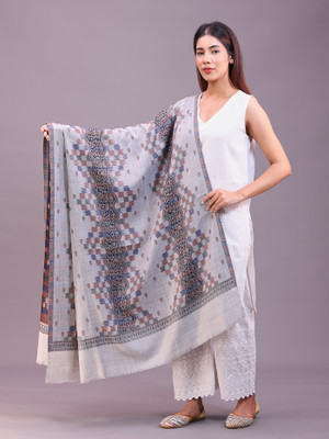 swi stylish Wool Embroidered Women Shawl(Grey)