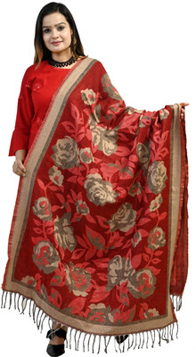 FusFus Acrylic Floral Print Women Shawl(Red)