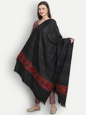 Zamour Wool Geometric Print Women Shawl(Black)