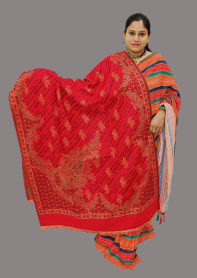 Vrinde Wool Self Design Women Shawl(Red)