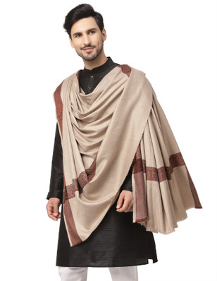 WEAVERS VILLA Polyester Wool Blend Solid Men Shawl(Beige)