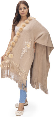 manra Wool Embroidered Women Shawl(Pink)